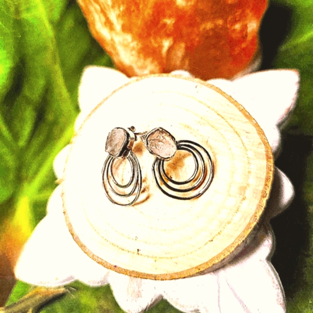 Rose Quartz And Sterling Silver and Hoop Earrings
